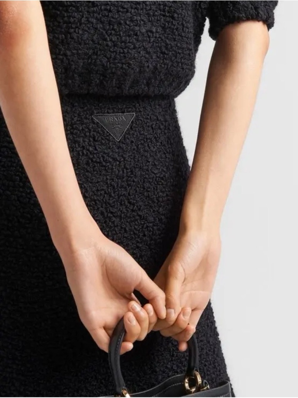 Prada Black Bouclé Knit Sheath Dress with Logo Triangle